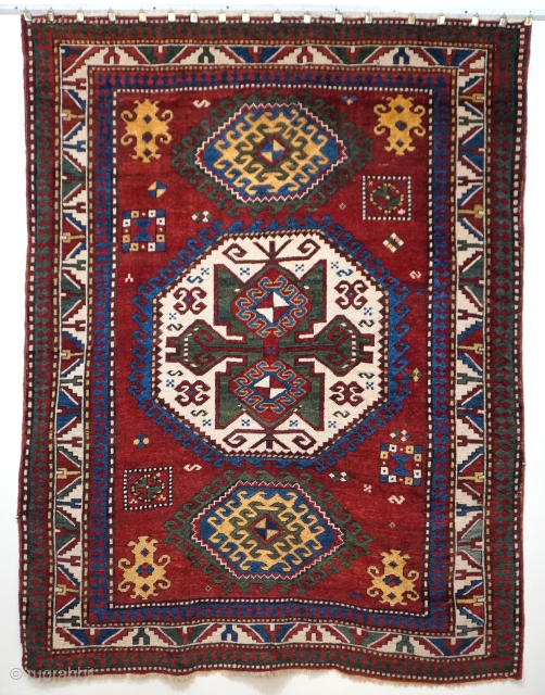 Antique Caucasian Lori Pambak Kazak rug 5'4" x 7' ft, wonderful original condition, circa 1840s, professionally hand washed.               