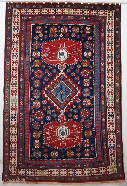 Antique Caucasian Karagashli Shirvan Rug, measures 5'5" x 8'4" ft. it is in great original condition, professionally hand washed.              