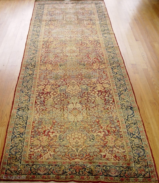 Antique Ravar Kerman Persian runner measures 4'1" x 14'7" (124 x 444 cm.) circa 1900 or older , great original condition, remarkable piece with stunning colors, no repairs, no wears, full pile  ...