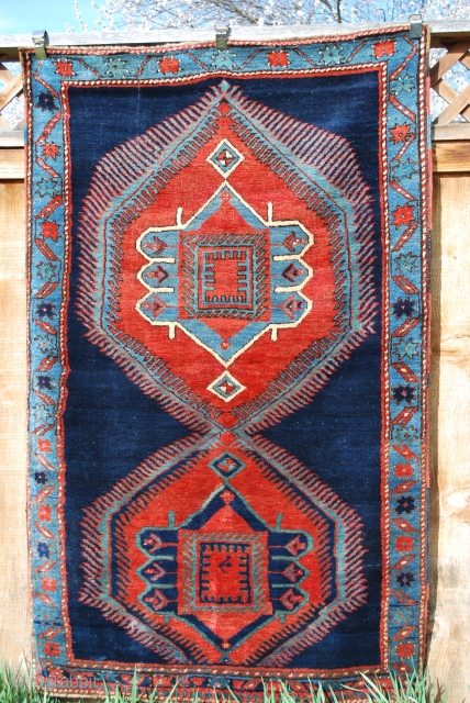 SOLD  _   Bold Antique Kazak, Southern Caucacus.  Full Pile, small re-weaves.  Approx 4x6               