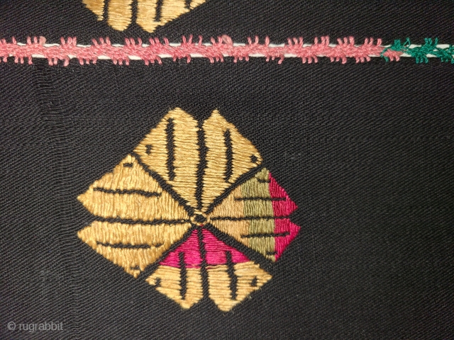 Floral Phulkari.
Silk floss on hand loomed cotton. Two panels joined with silk herring bone stitch.
52x88 inches
Punjab, India
Early 20th century              