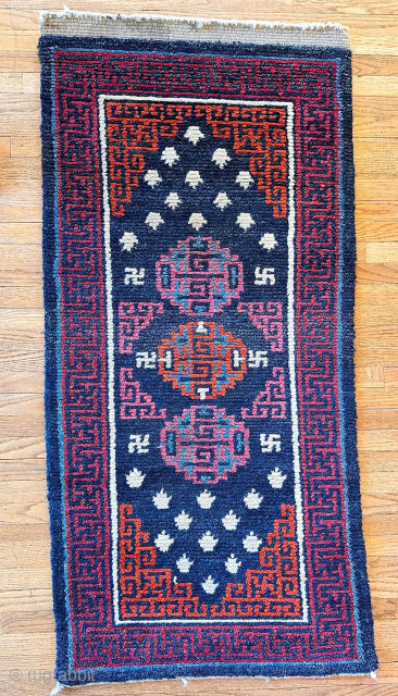 A brilliantly colored and beautifully executed Warp-Faced Back Sleeping carpet. Late 19th century. 
Tibet

Please contact me directly at tmond@hotmail.com              
