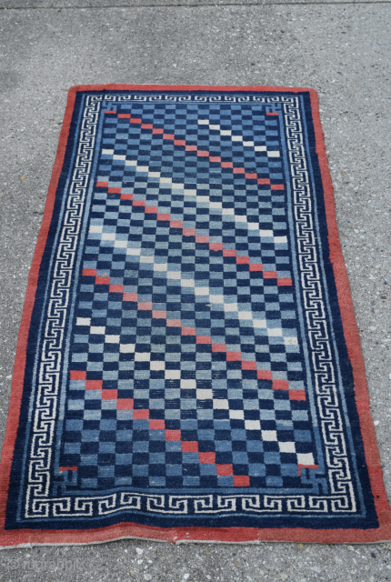 Sleeping carpet. Multicolored checkerboard. Slightly low pile in areas. Overall, a good and interesting piece.
Circa 1920
Tibet
contact me at tmond106@gmailcom
