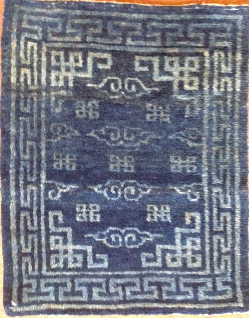 Indigo mat.
22 x 27 inches
Wool foundation. circa 1900
Tibet                         