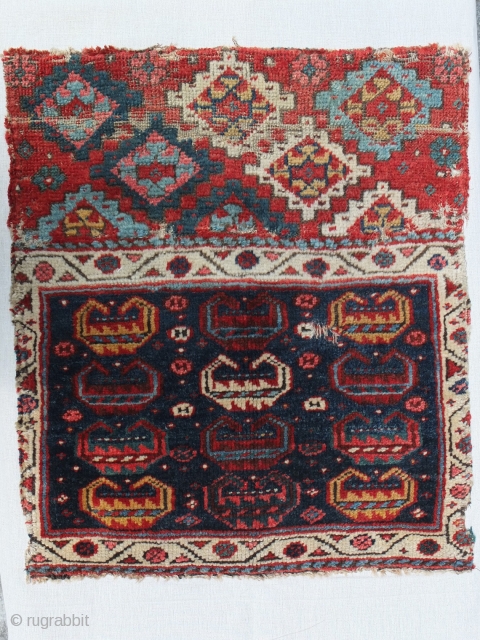 Nice antique kurdish bag face, 65x55cm, professionally mounted on linen,
the colors are much better than the pictures show.               