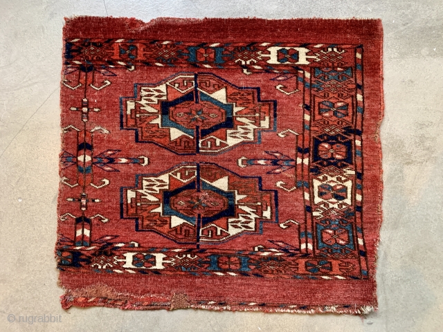  Tekke Torba Fragment, mid 19th century, 47 x 43 cm, 18 x 17 inch. Ex Werner Loges               