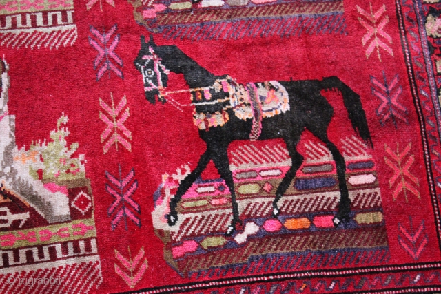 A 1927 dated Karabakh Horse & Dod rug.
All original, no restorations, no stains, excellent condition.
Full pile.

                 
