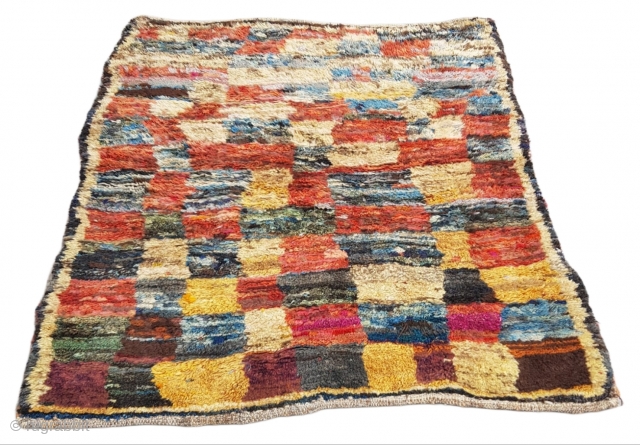 Antique Qashqai Checkerboard Gabbeh Rug
(136x118cm) Long pile.                          