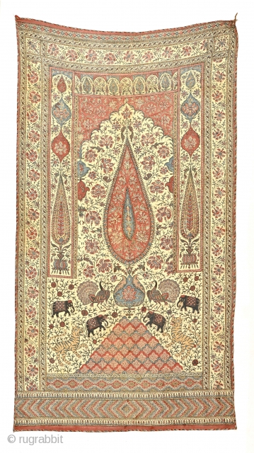 19th century kalamkari ceremonial hanging. Lovely borders and backing, size221x119cm chintz cotton. www.tinatabone.com                    