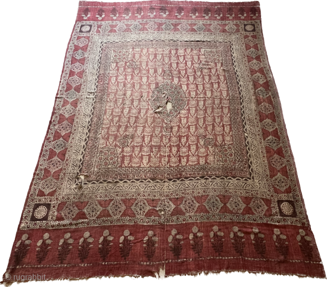 Indian trade cloth, Gujarat. 17th or 18th century. block-printed and painted, traded to Indonesia. Size; 268x236cm. www.tinatabone.com                