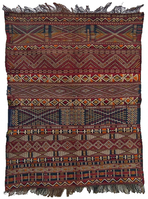 Cushion cover, a splendid example of intricate weaving and design variations by the Zemmour, Berber people, Middle Atlas, Morocco.  Wool, 95x67cm, circa: 1900-1910. for more info see my link www.tinatabone.com  