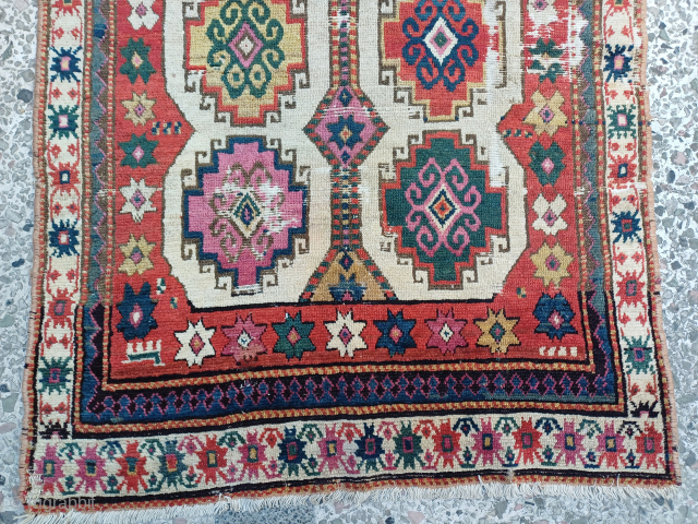 Very old, approximately 200 years old, mogan patterned Shahsawan carpet size 320x106                     
