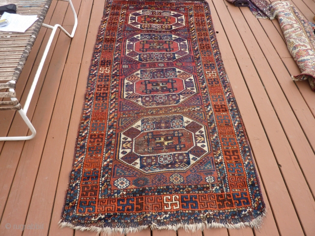 Yoruk, "Holbein" Kurdish rug, 46"x 96" Originally purchased from a store called "Anatolia" (now gone) in Seattle, some years ago. SOLD--THANK YOU!           