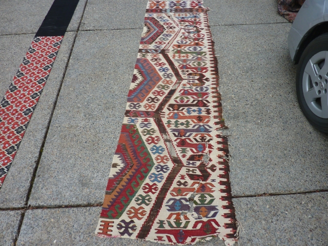 semi-antique Anatolian kilim fragment.  26" x 100"                         