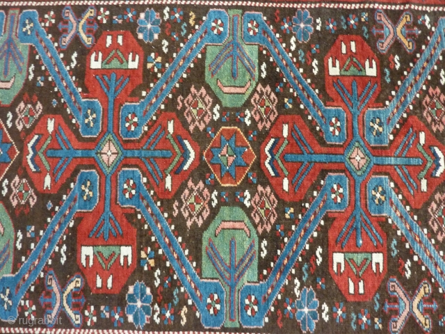 Antique Seichur in almost perfect condition.  Minimal oxidation of the brown. Wool on wool. 7'2" x 4'3"               