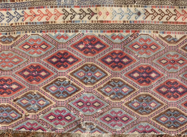 Anatolian Zile fragment, 19th century, 2 ft x 5 ft 6. All natural colors                   