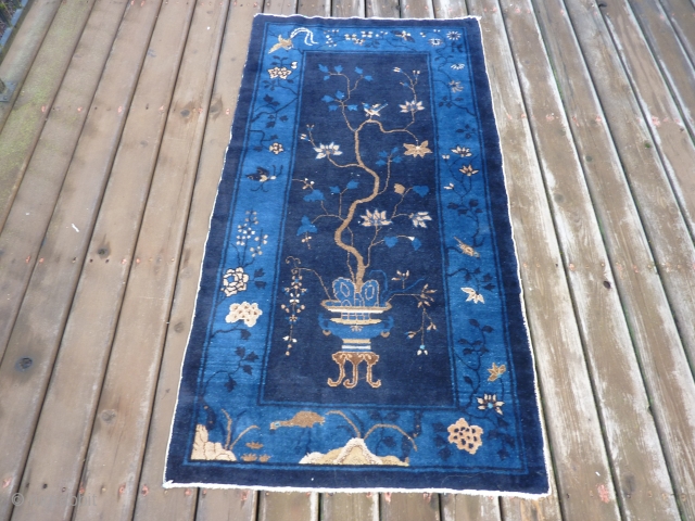 SOLD__THANK YOU! Pretty Chinese rug 5'8" x 35" in nice condition.  Approximately "art deco" age--possibly older? Shiny, high quality wool but looks more dull than it should in my pictures because  ...