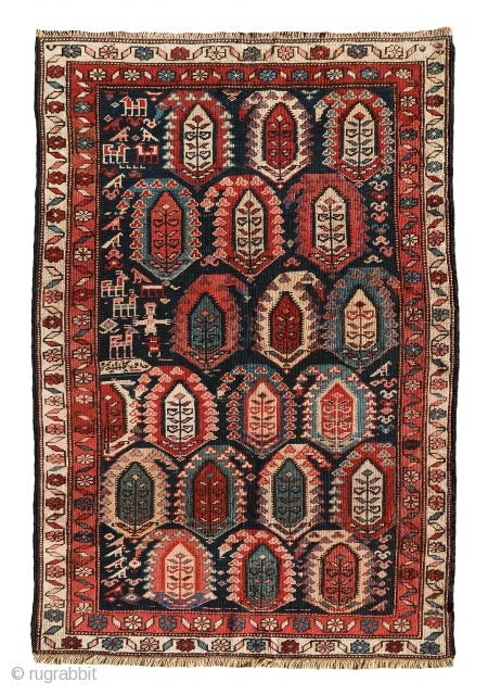 Gorgeous, antique Hashtrood small rug with great fiqures and inscription, size is 5'x3'                    