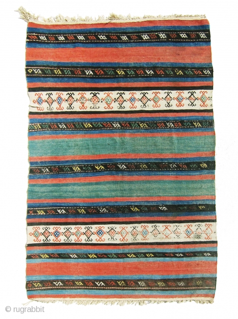 Gorgeous antique Shahsavan killim in great colors, all colors are natural, great example of colorful Shahsan antique killim. size is 3'-11"x6'-11".            