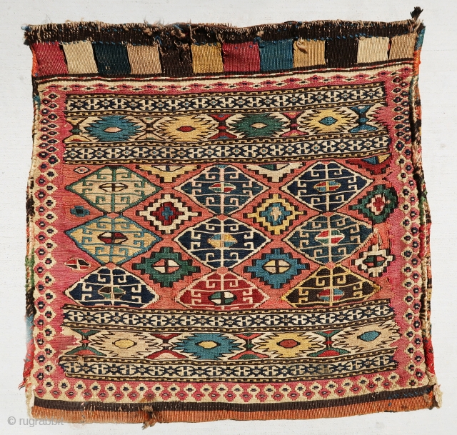 Extremely gorgeous and antique 1900 Shahsavan sumab complete bag in great shape and color combination, small repairs at one side rest in perfect original condition, all colors are good there are one  ...