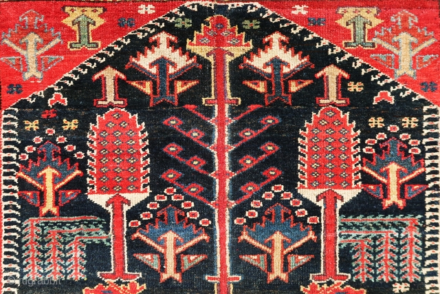 Extremely gorgeous, antique and colorful Bakhtiari rug, it is a very old piece. Colors are all natural including aubergine at the field and borders. there are some small repairs at the field  ...