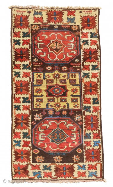 Offering here is an antique, gorgeous and very rare Gharadagh/Shahsavan rug in full pile and awesome color combination. There are some repairs at the field and one of the ends which all  ...
