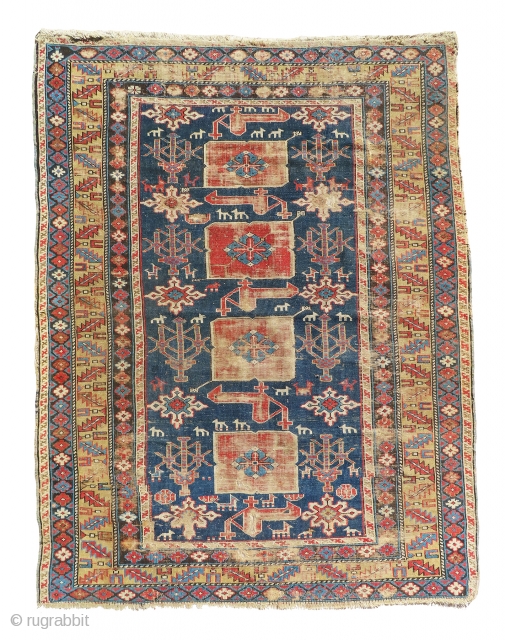 offering is an absolutely gorgeous and old perhaps mid 19th century Karagashli rug is abused condition, top collector item. The weaves are very tight and fine, need good wash. It is a  ...