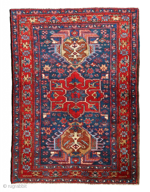 Very gorgeous and old Gharadagh small rug in perfect condition and awesome color combination. Lovely piece from 1920. Size is 4'-7"x2'-10"
Happy New Year          