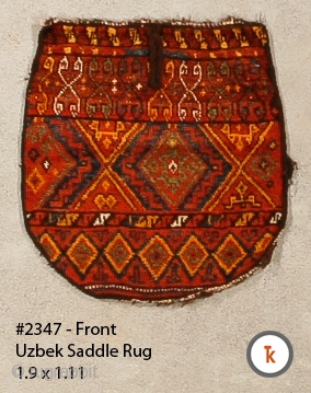 #2347 Uzbek Saddle Rug ca. 1910, 1ft.-9in wide by 1ft.-11in long - Excellent condition                   