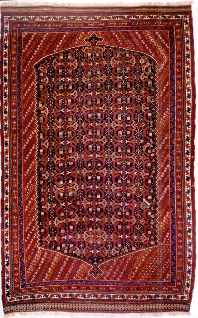 Beautiful Afshar from Kerman province
364x230
1875-1900
Double niche. Kilim ends. Barberpole selvedge
Great condition.
Once with Jpwillborg