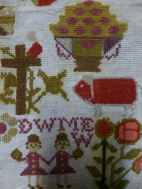 Antique Swedish cross stitch sampler, no: 243, size: 30*35cm, wool on linen, dated 1888.                   