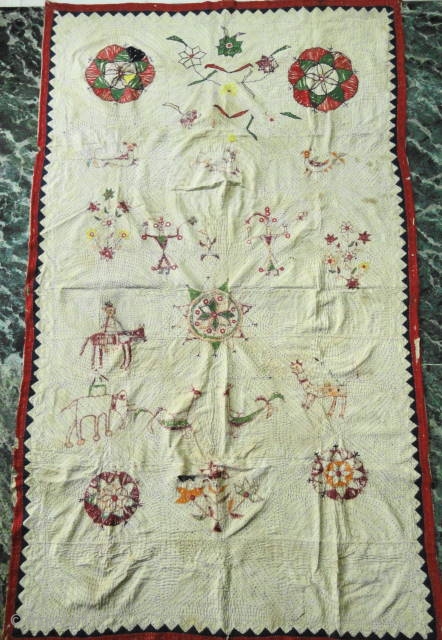 19th Century Old Kantha from Bengal (India).

Lil bit of damaged 

Size :  200 x 120 cm                