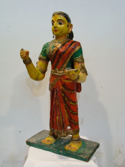  Policrome Paper Mache Statue of Gauri Goddess from Karnataka(south India).

 Very Good Condition, Nice patina and Wood Inside.

 Size: 18 x 32 x 63 cms

       