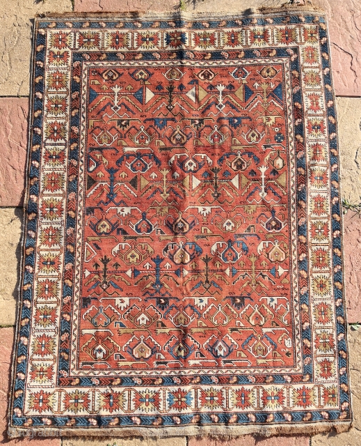 Antique Shirvan Kuba 19th century
a very tiny hole to repair low pile but not that worn and need a good wash.
166 x 120 cm
         