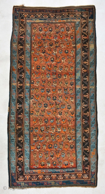 A very unusual Karabagh rug, ca 1900, fair condition, very charming, it's size is 261 x 129 cm.               