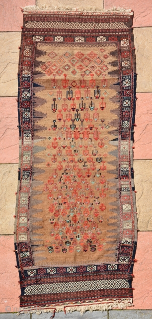 Beautiful and very unusual Baluch kilim or sofreh 1900. It's size is 190 x 72 cm                 