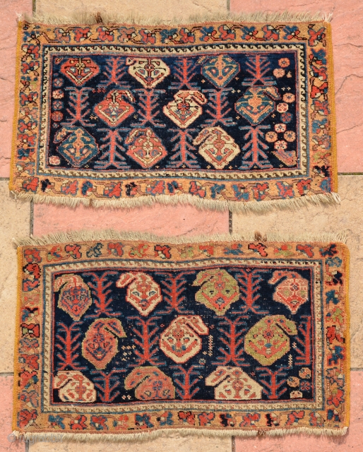 Rare pair of Afshar bag, end 19th century, all vegetable dyes, sizes are 71 x 42 cm & 73 x 42 cm           