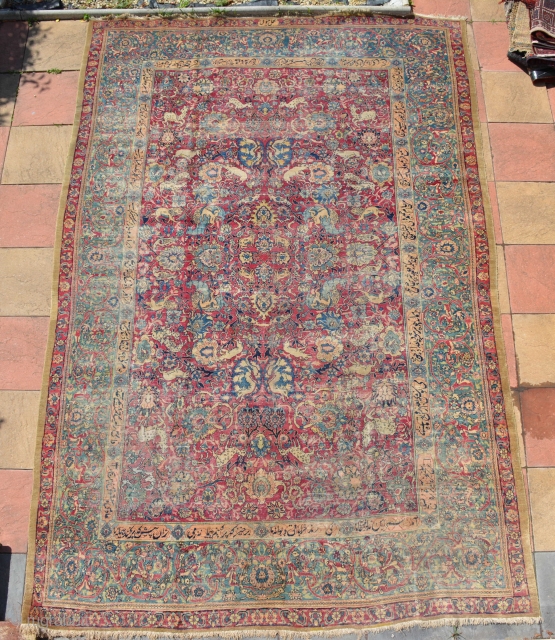 Antique Persian Rug, I think Khorassan? 
very worn but still beauty
19th century for sure
Size is 395 x 268               