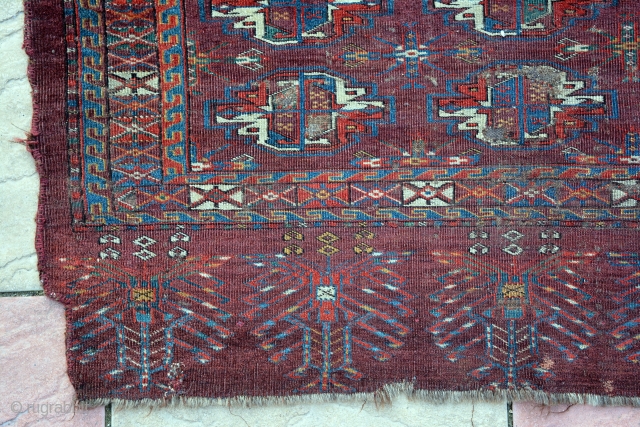 Early 1800 Yomut Chuval, one of the most rare chuval. I have this from many years in my collection, it's size is 110 x 70 cm. It haven't touched for reweave or  ...