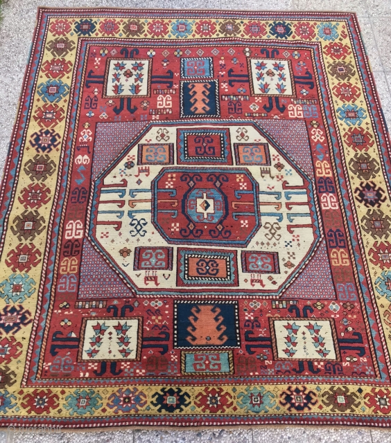 ANTIQUE CAUCASIAN KAZAK KARACHIOP  CM 2,10 X 1.80 1850/60  CIRCA  GOOD  CONDITION                 