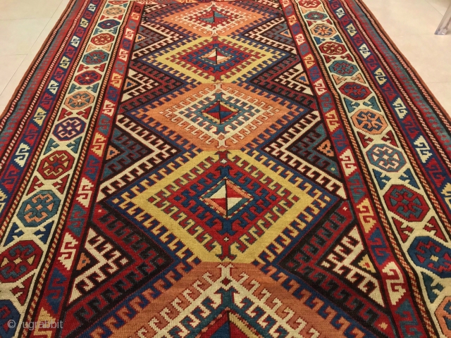 antique caucasian kazak genje 2.26 x 1,30 1880 circa                        