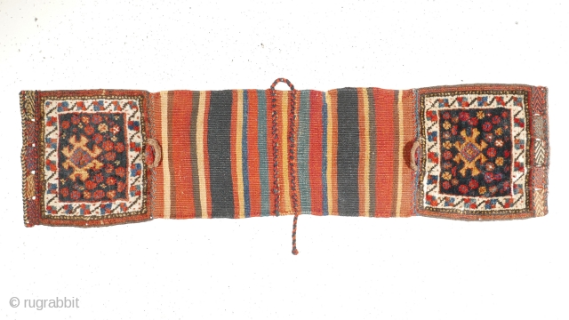 # 1086 Rare Luri (Khamseh?) chanteh khorjin, 27/105 cm (opened), Southwest Persia, late 19th century, complete with closure loops, best natural dyes, in excellent condition, only some very small restorations, a charming  ...