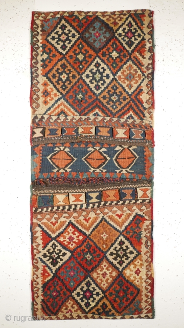 This is one of more than two dozens special summer offers: # 1113 Outstanding Shahsavan Chanteh Khorjin, 33/85 cm, Northwest Persia, 2nd half 19th century, very fine work, great natural dyes, beautiful  ...