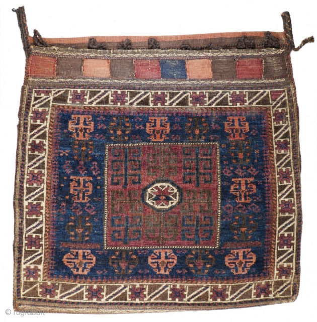 # 1067 Baluch Khorjin Half, 77/77 cm, West Afghanistan, ca. 1900, rare field motifs, beautiful Blue, nice striped back side!
For more offers of wonderful collector's pieces please visit our website:  www.oriental-textile-art.de  ...