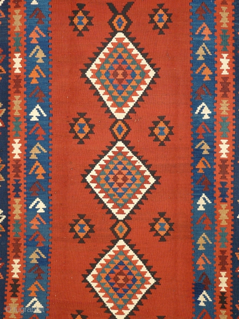 # 799 Classical Shahsavan kilim with the traditional long format, 145/402 cm, Northwest Persia, early 20th century, very good condition and natural colors, wonderful madder red in the field, calm and ruminant  ...