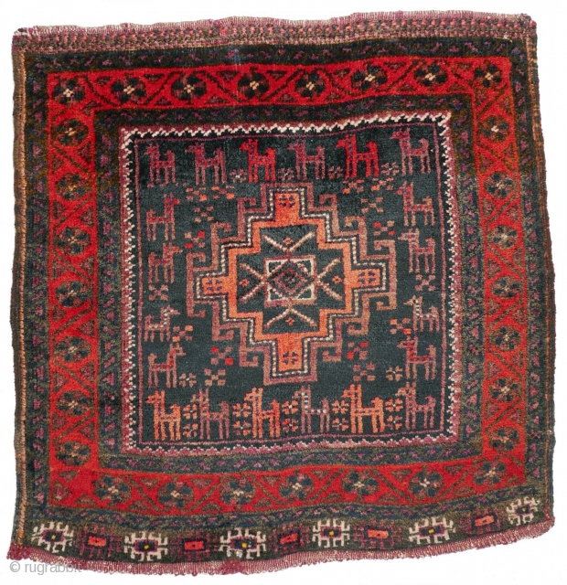 # 1128 Afshar Khorjin Front, 62/63 cm, Khorasan, 1st quarter 20th century, a flock of quadrupels in the field, soft silky wool, full pile! For a complete overview of our Autumn Exhibition  ...