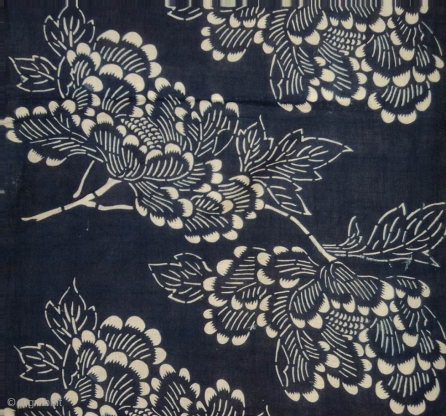 Asa Katazome textile panel, Japan, Meiji (circa 1890), cm88x32.  Katazome is a resist dye technique in which a paste of rice flour and bran is applied to a cloth through a  ...