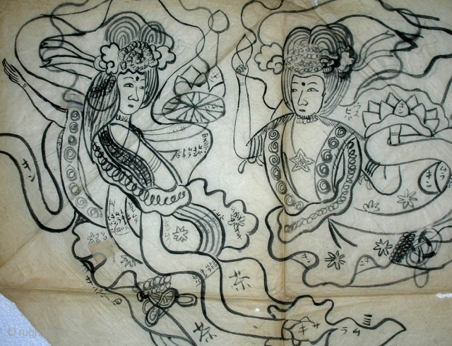 ‘Angels’ drawing for uchishiki, Japan, Meiji (circa 1880), 90x47cm.
This item closely relates to the object next to it on this RR page. As already said, to  properly embroider custom-made auspicious designs  ...
