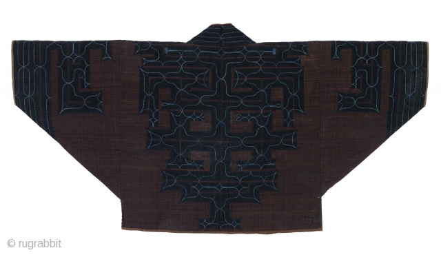 Rare Ainu Ceremonial Dress.  
Edo Period, circa 1850, 55x122cm. 

Starting from the end of the eighteenth century, in certain cases the elm fibre fabrics were replaced with cotton tissue coming from  ...