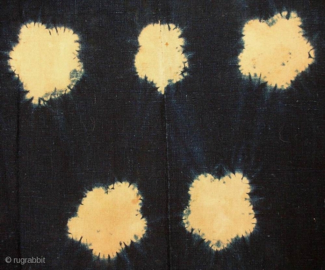 ‘Ume blossom’ large shibori cloth , Japan, late Edo (c.1850), 166x61cm. The common English translation of the Japanese word shibori is "tie-dye"; however, a more accurate translation is "shaped-resist dyeing," which describes  ...